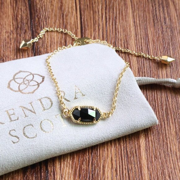Kendra Scott Elaina Gold Adjustable Bracelet Black Glass - Picture 2 of 2
